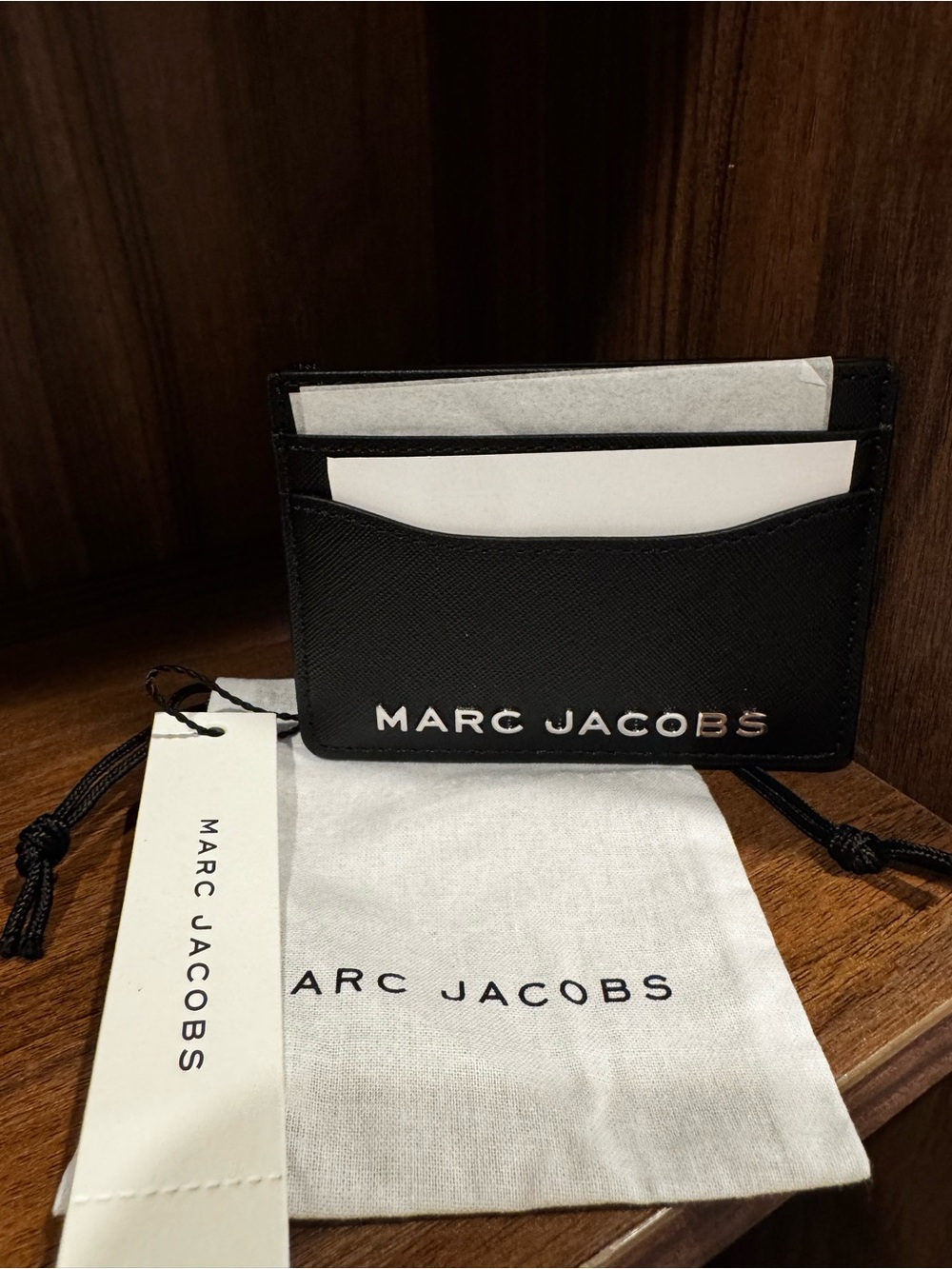 Marc Jacobs Black Saffiano Leather Card Holder with Silver Logo